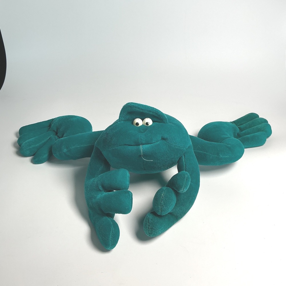 Vintage 1986 Applause Teal Green Frog Plush Floppy Stuffed Animal 15" 80s Toy